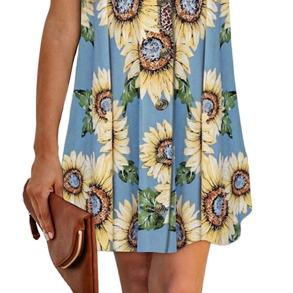 NWT Sky Blue Sunflower Pattern Button Slip Cami Dress - Picture 2 of 4